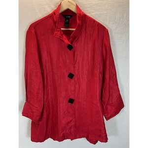 Ali Miles sz LG Red Tunic Swing oversized top Artsy Lagenlook 3/4 sleeve festive